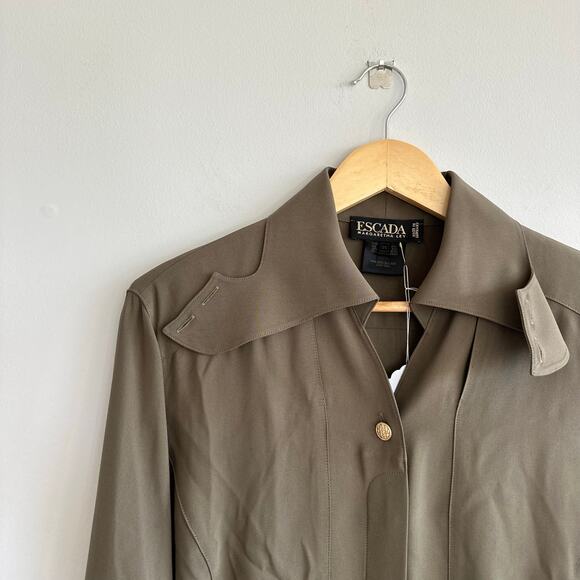 Vintage ESCADA Margaretha Ley Silk Padded Shoulder Shirt Blouse Olive - Picture 4 of 7